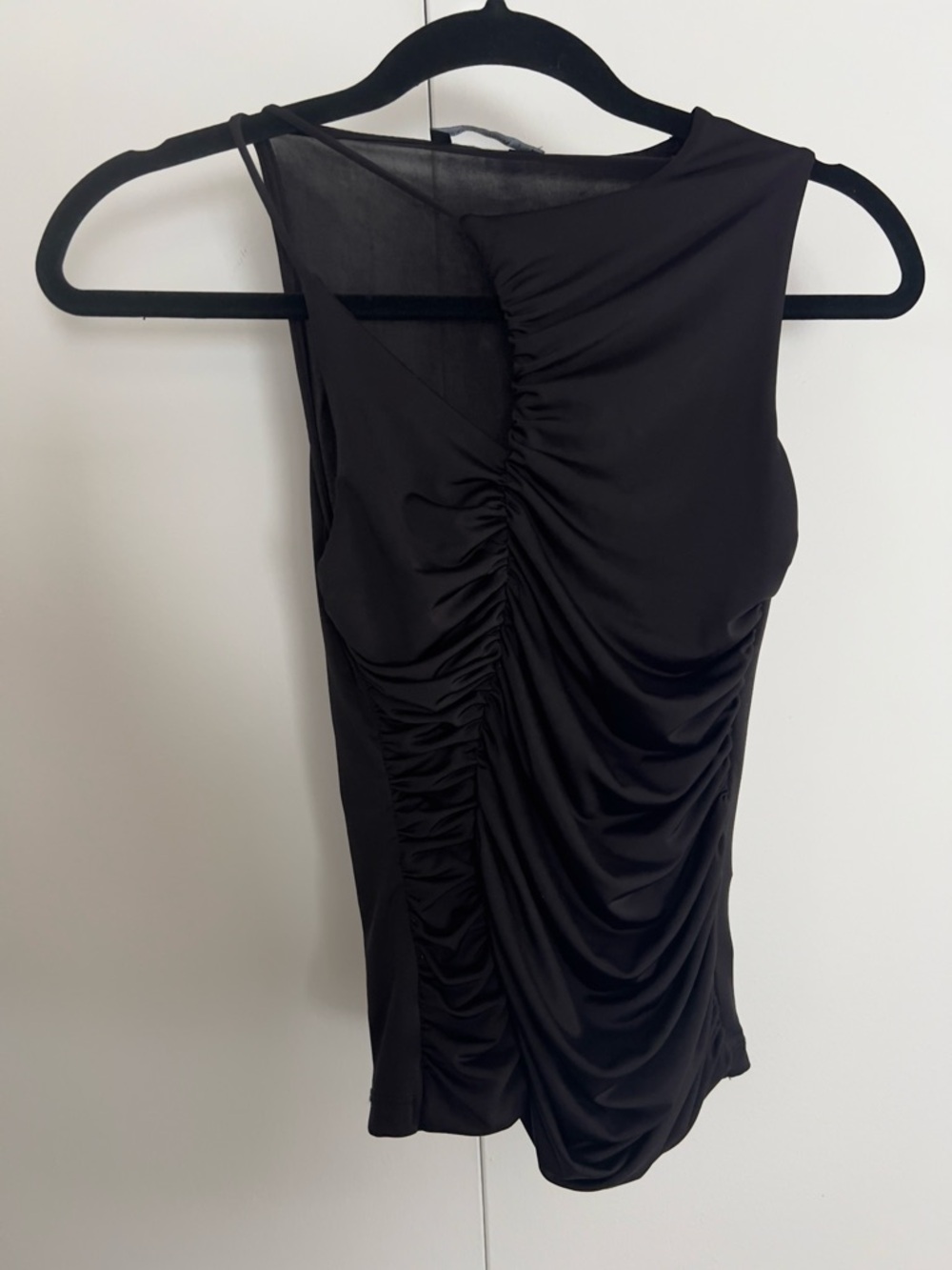 stradivarius Unsymmetrical Ruched Black Crop Top with Short Sleeves